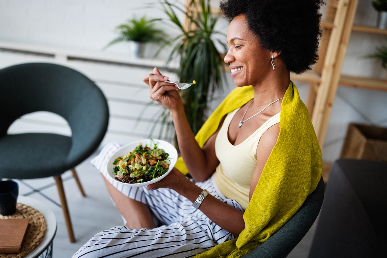 woman eating bowl